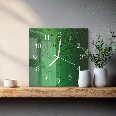 Vierkante glazen wandklok Waterdruppels