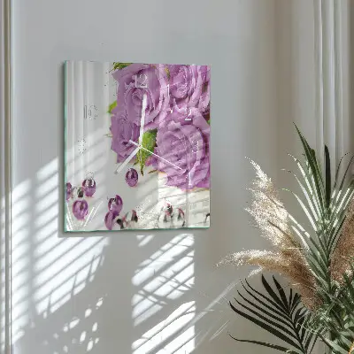 Vierkante glazen wandklok Rozen