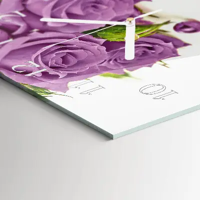 Vierkante glazen wandklok Rozen