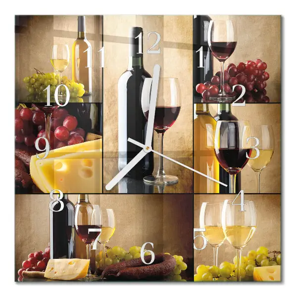 Moderne wandklok glas vierkant Een fles wijn