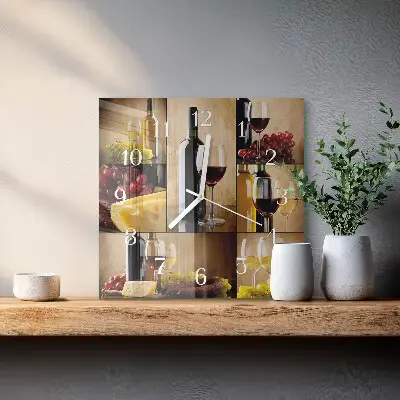 Moderne wandklok glas vierkant Een fles wijn
