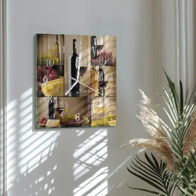 Moderne wandklok glas vierkant Een fles wijn