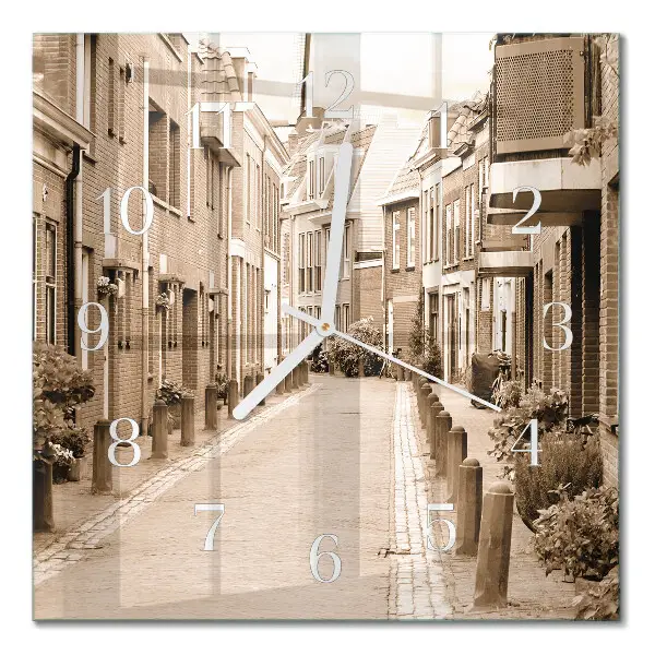 Vierkante glas klok Sepia alley