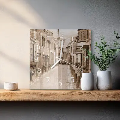 Vierkante glas klok Sepia alley