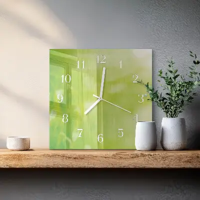 Vierkante glazen wandklok Gras