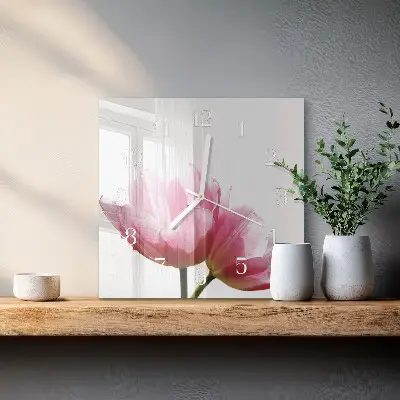 Vierkante glas klok Tulpen