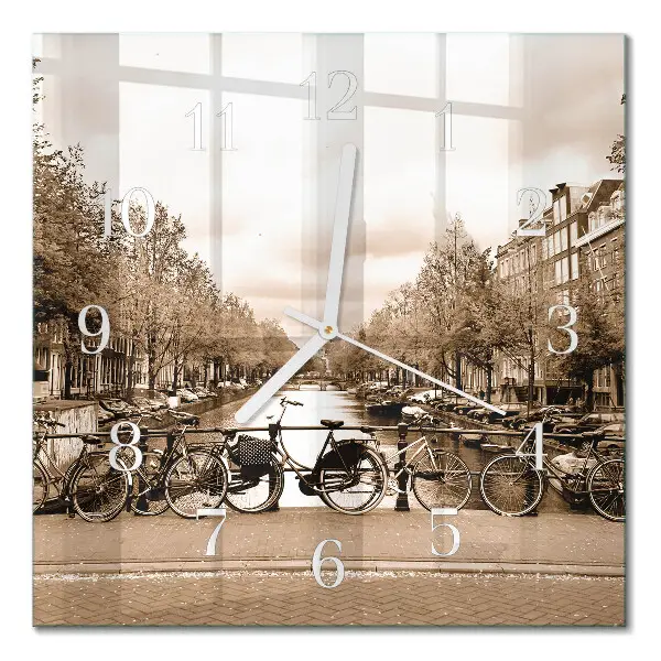 Decoratieve glazen klok vierkant Amsterdam in sepia