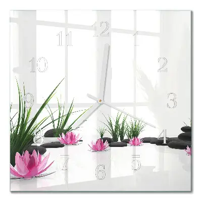 Moderne wandklok glas vierkant Lotusbloem