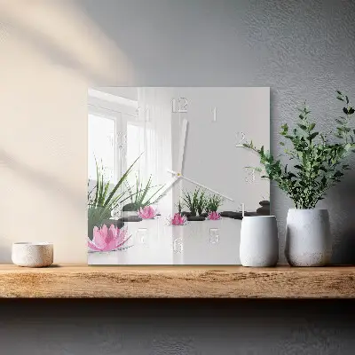 Moderne wandklok glas vierkant Lotusbloem