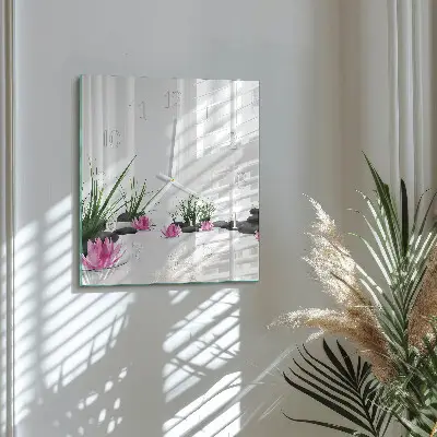 Moderne wandklok glas vierkant Lotusbloem