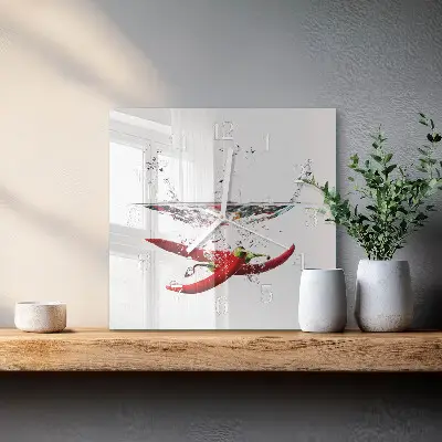 Vierkante glazen wandklok Chilipepers