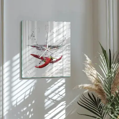 Vierkante glazen wandklok Chilipepers