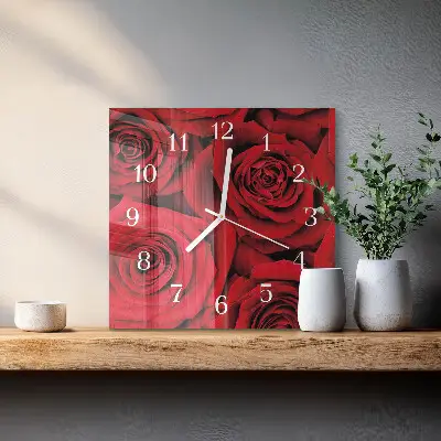 Vierkante glas klok Rozen