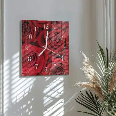 Vierkante glas klok Rozen