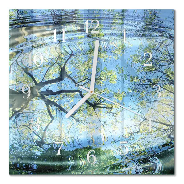 Vierkante glas klok Bomen, water