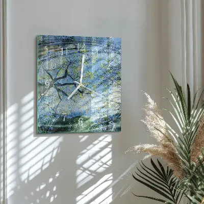 Vierkante glas klok Bomen, water