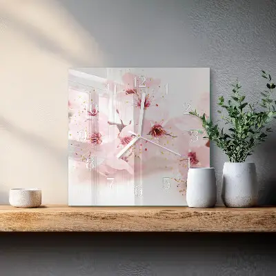 Moderne wandklok glas vierkant Bloemen