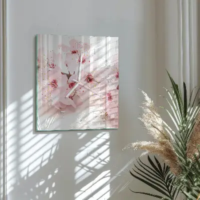 Moderne wandklok glas vierkant Bloemen