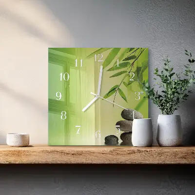 Vierkante glas klok Bamboe stenen