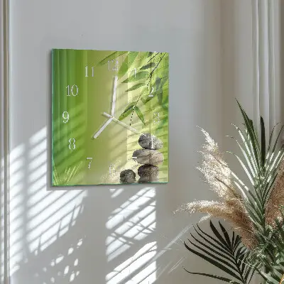 Vierkante glas klok Bamboe stenen