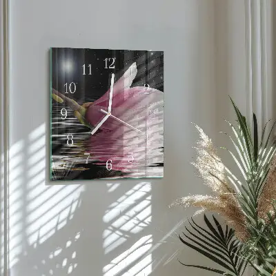 Vierkante glazen wandklok Magnolia bloem