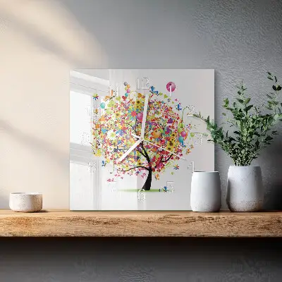 Decoratieve glazen klok vierkant Kleurrijke boom