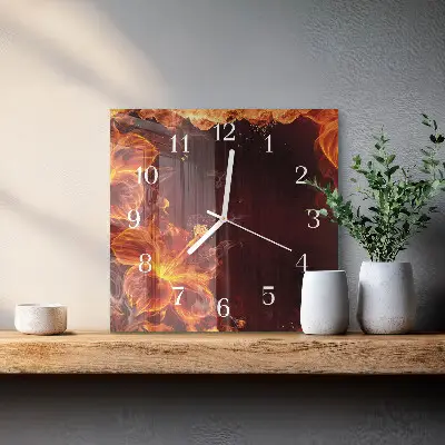 Vierkante glas klok Bloemen van vuur