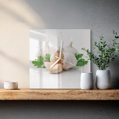 Moderne wandklok glas vierkant Knoflook