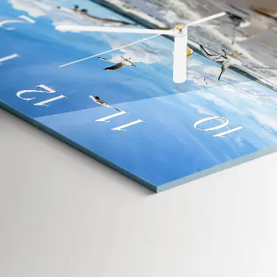 Moderne wandklok glas vierkant Meeuwen op het strand