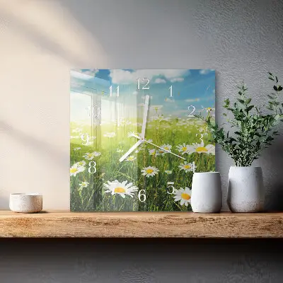 Decoratieve glazen klok vierkant Madeliefjes