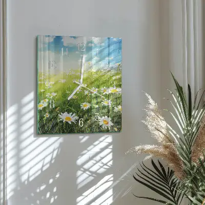 Decoratieve glazen klok vierkant Madeliefjes