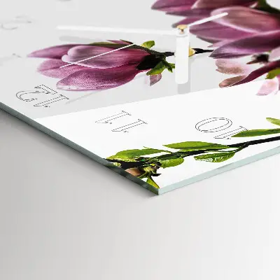 Vierkante glazen wandklok Magnolia bloem