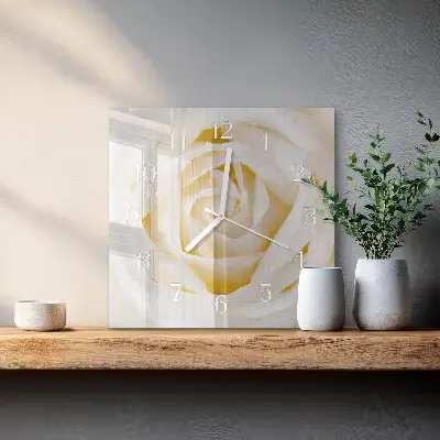 Vierkante glazen wandklok Roos