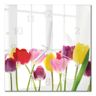 Vierkante glas klok Kleurrijke tulpen