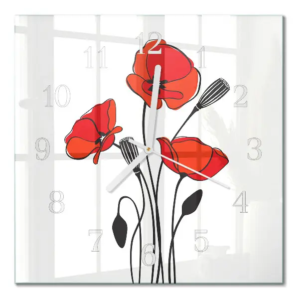 Vierkante glazen wandklok Papaver