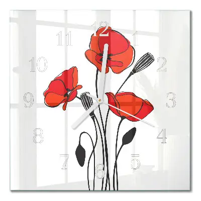 Vierkante glazen wandklok Papaver