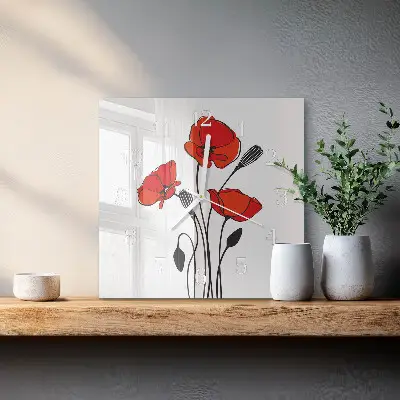 Vierkante glazen wandklok Papaver