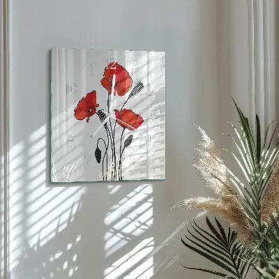 Vierkante glazen wandklok Papaver