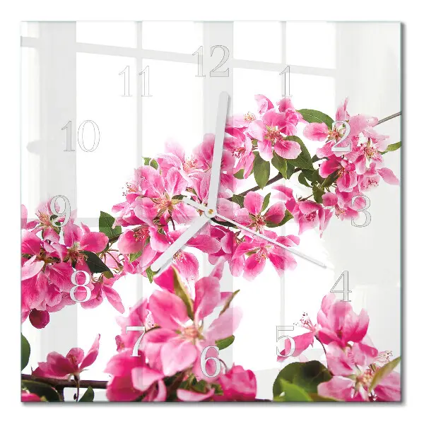 Vierkante glazen wandklok Bloemen
