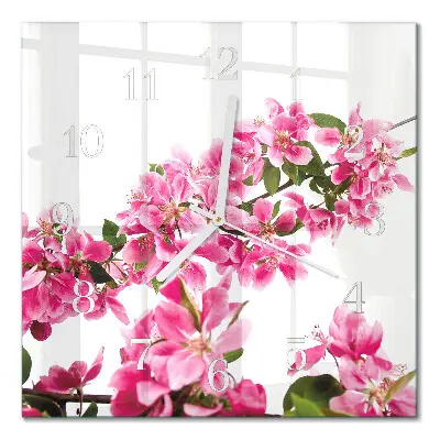Vierkante glazen wandklok Bloemen