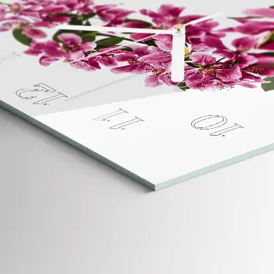Vierkante glazen wandklok Bloemen