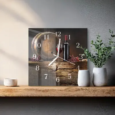 Vierkante glazen wandklok Druiven voor wijn