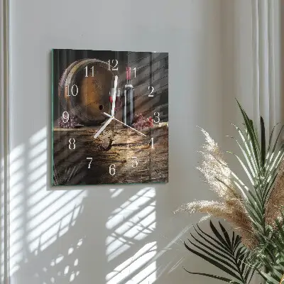 Vierkante glazen wandklok Druiven voor wijn