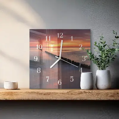 Moderne wandklok glas vierkant Zon van de zee