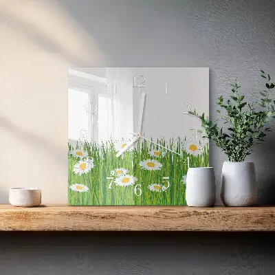 Moderne wandklok glas vierkant Madeliefje