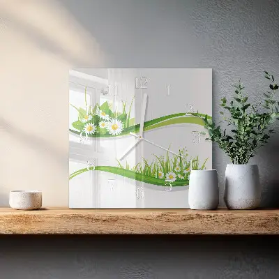 Vierkante glazen wandklok Madeliefje