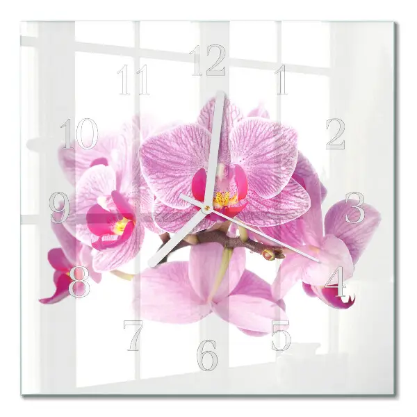 Moderne wandklok glas vierkant Orchideeën