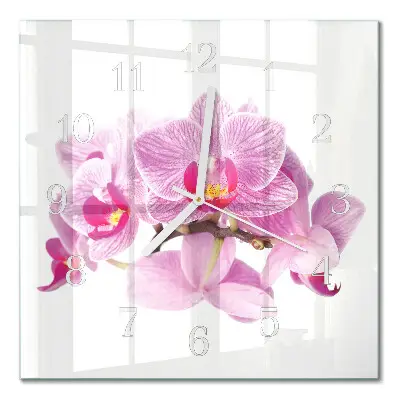 Moderne wandklok glas vierkant Orchideeën