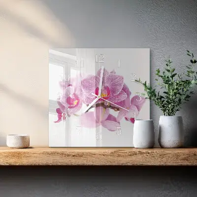 Moderne wandklok glas vierkant Orchideeën
