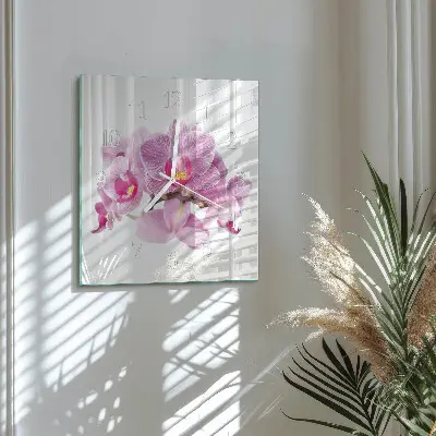 Moderne wandklok glas vierkant Orchideeën